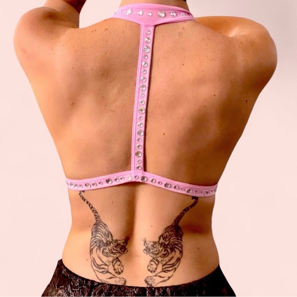 Dolls Kill Pink Rhinestone Halter Top - Picture 6 of 8